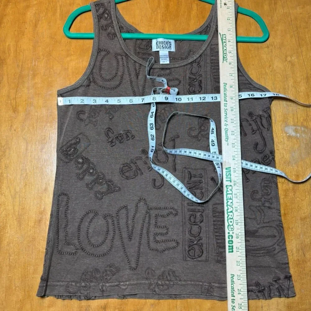 chicos women's vintage embroider tanktop brown size 2 Y2K 100% cotton - Picture 4 of 5